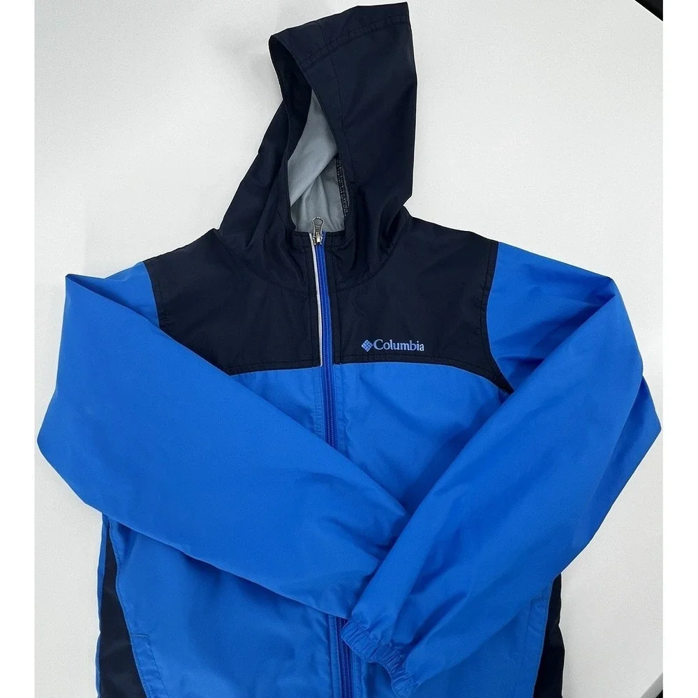 Columbia Youth Medium Windbreaker Jacket Blue Hooded Lightweight Zip